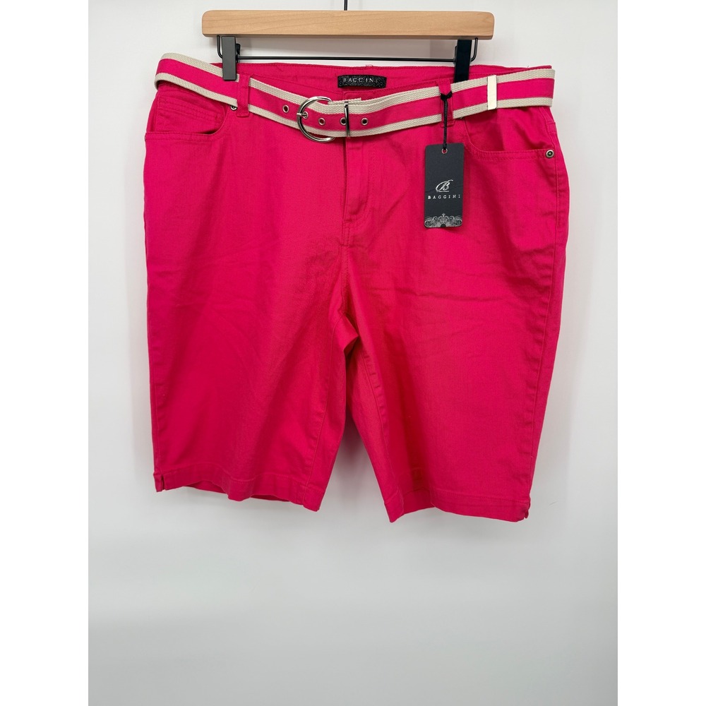 Baccini Bermuda Shorts Womens 18W Hot Pink NEW With Belt Stretch Cotton 5-Pocket